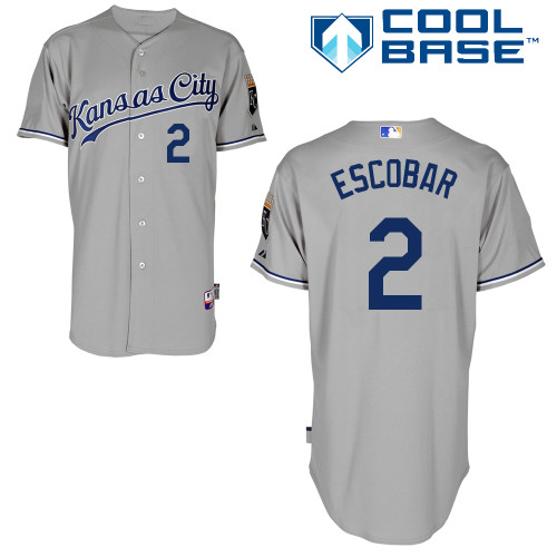 Alcides Escobar #2 MLB Jersey-Kansas City Royals Men's Authentic Road Gray Cool Base Baseball Jersey